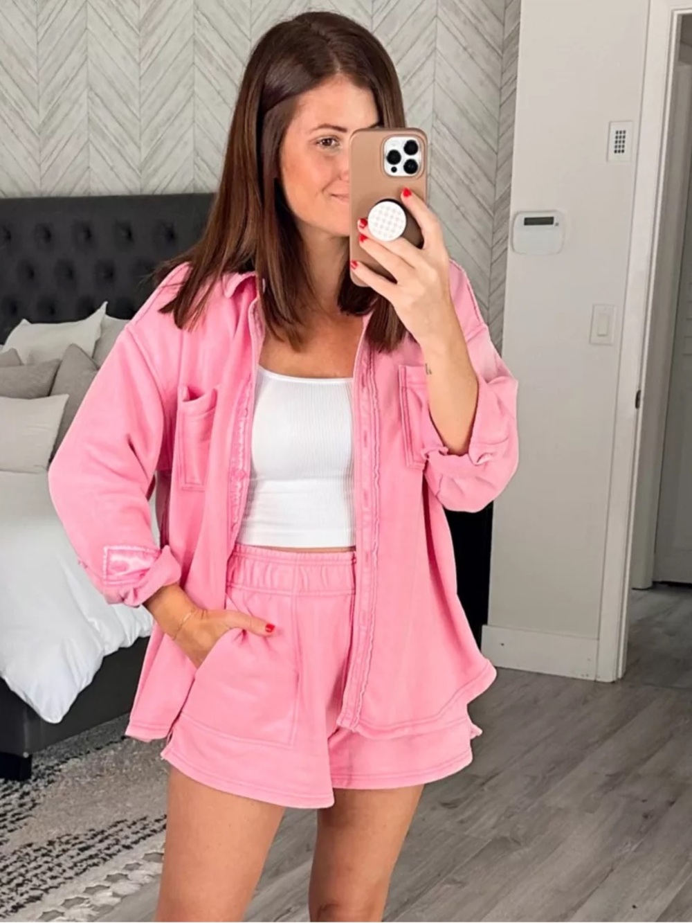 Aerie LumberJane Fleece Shirt Bubblegum Pink M
